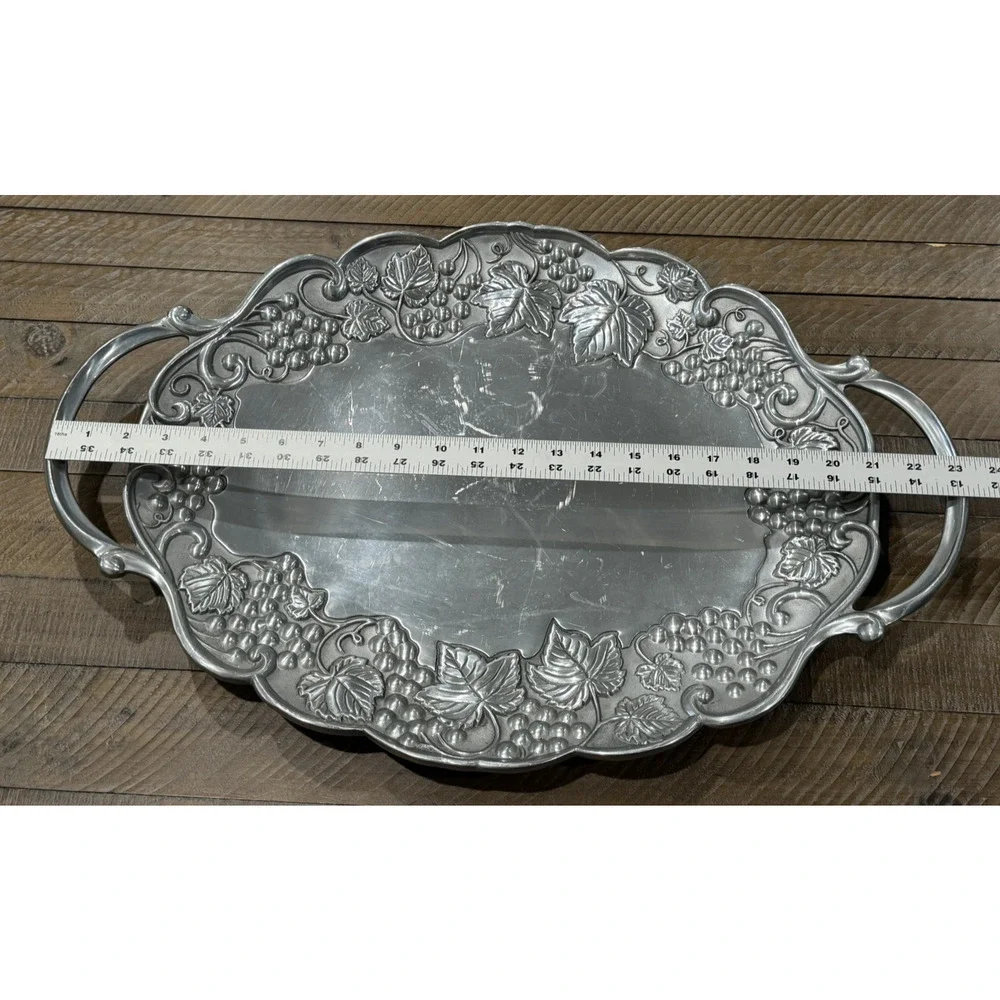 Lenox Grape Handled Pewter Serving Tray Platter 23 1/2” x 15 1/2” Charcuterie
